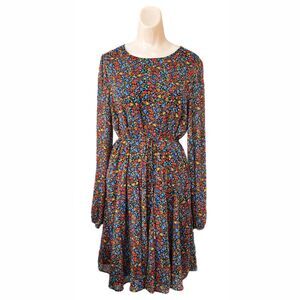 Tommy Hilfiger Womens Dark Floral Dress Size 8 Chiffon Fit Flare Fairy Sheer